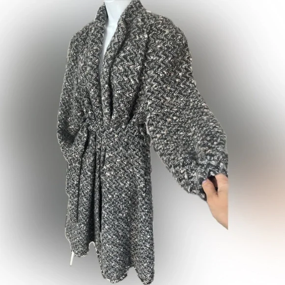 Vintage Cozy Mohair Blend Sweater Coat with Balloon Sleeves Size Large - Picture 3 of 7